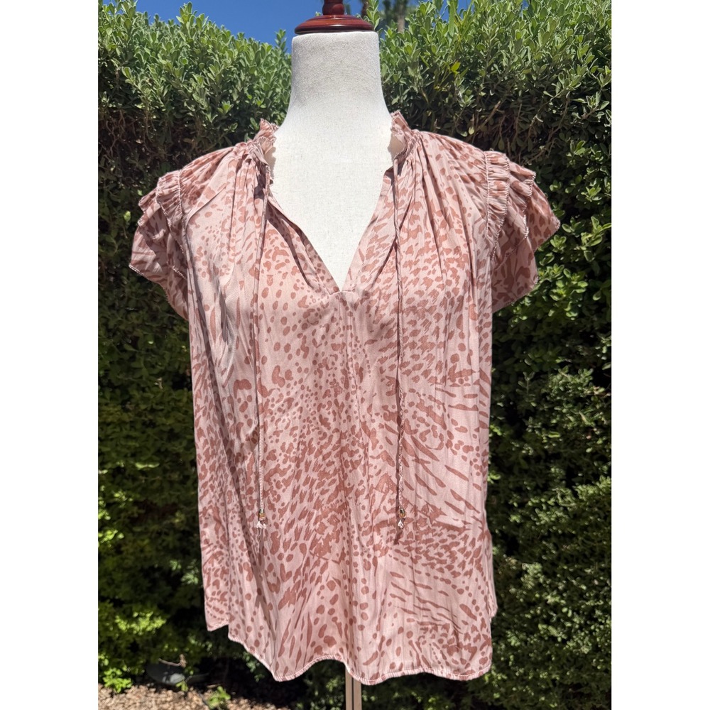 Philosophy Republic Clothing Dusty Pink Animal Print Ruffle Sleeve Blouse Large